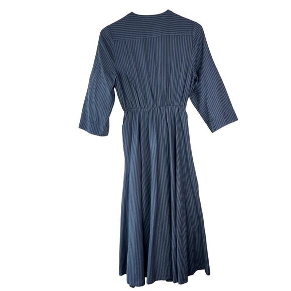 Jenni Kayne Seersucker Shirt Dress Ink Blue Striped Button 3/4 Sleeve SMALL - Picture 5 of 6